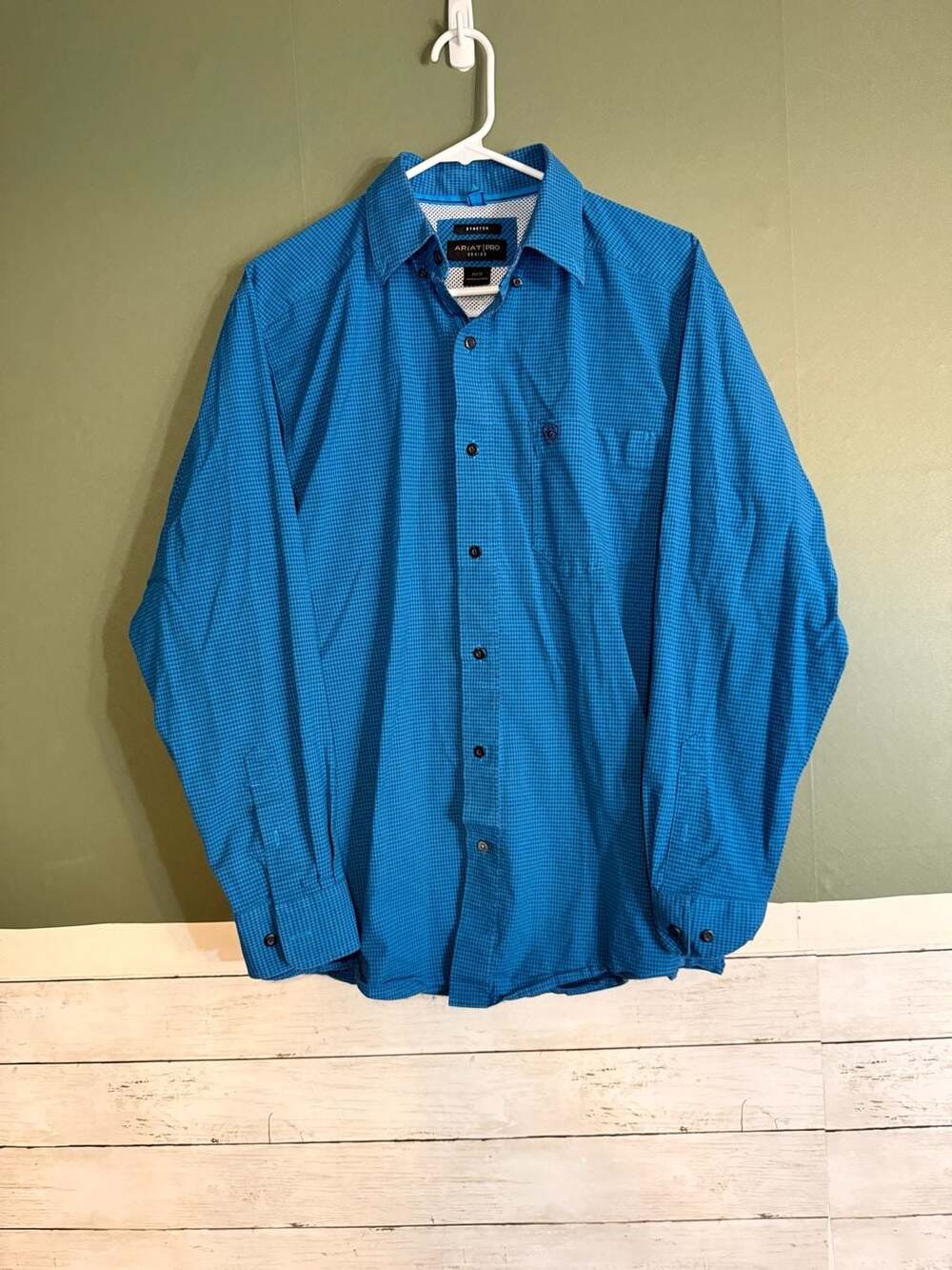 Ariat Pro Series Long Sleeve Button Down Shirt Size M Blue Check Stretch